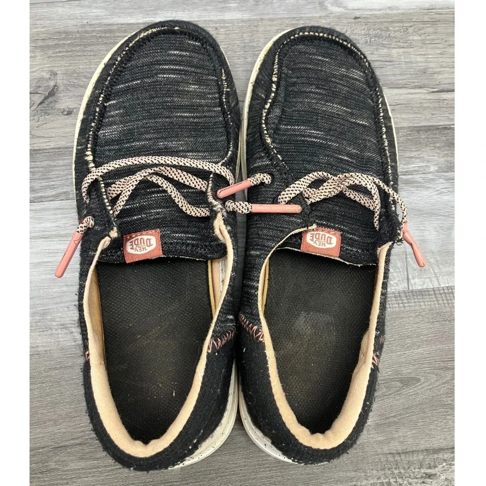 Hey Dude Wendy Youth Jersey Black Grey Marled Slip On Loafers Size 2 40451-001